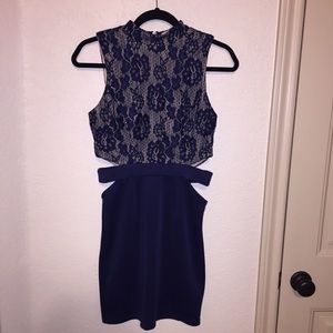 Navy Lace Cutout Dress